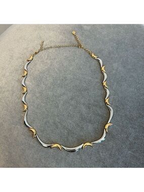 FAC Fifth Avenue Collection gold and silver tone half moon shaped necklace